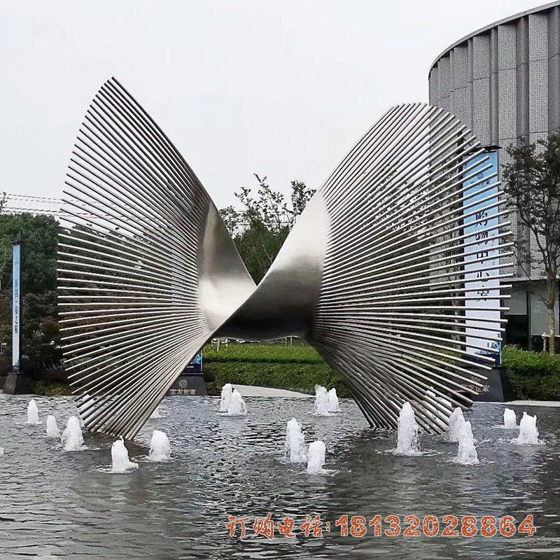 城市不锈钢水景抽象交织雕塑