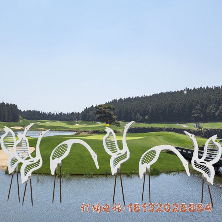 公园不锈钢抽象仙鹤雕塑