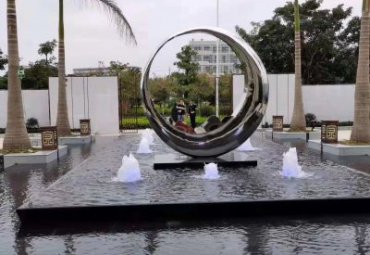 小区不锈钢水景圆环假山雕塑