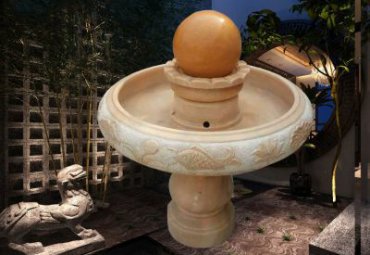 企业晚霞红莲花风水球石雕