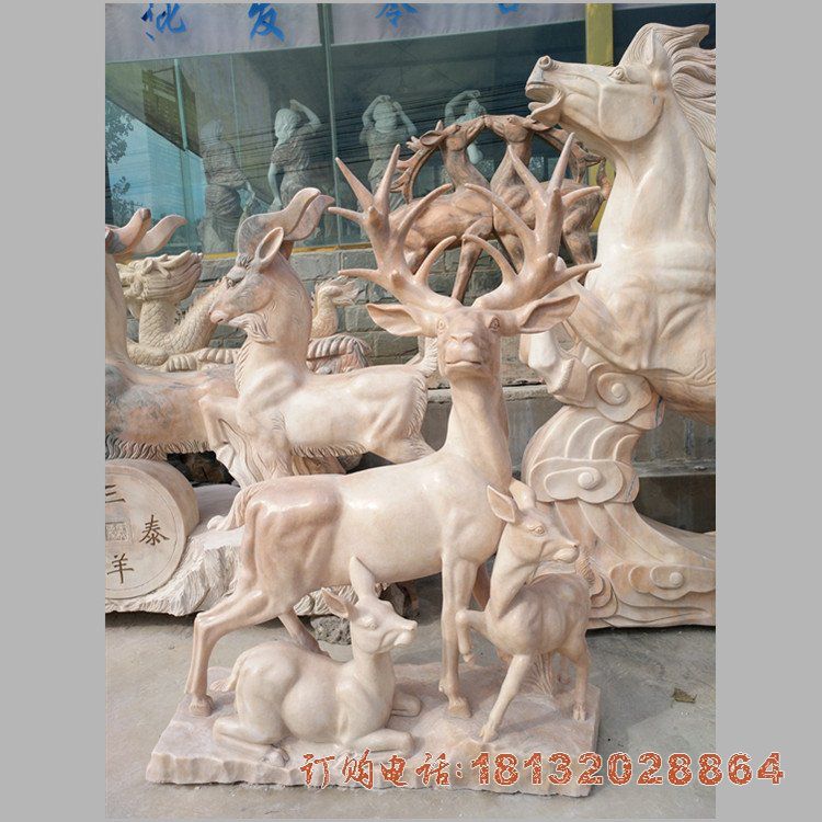 公园动物梅花鹿石雕
