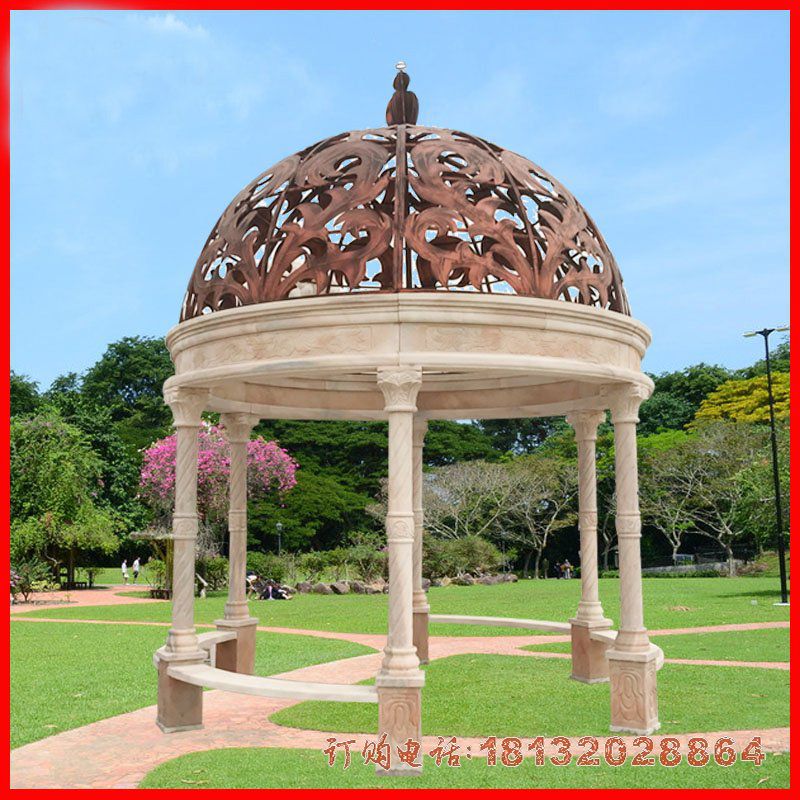 公园晚霞红欧式凉亭石雕