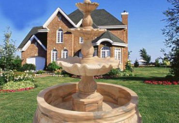 别墅晚霞红三层喷泉石雕