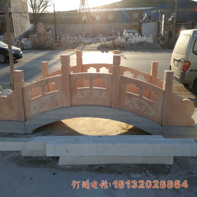 公园晚霞红小桥石雕