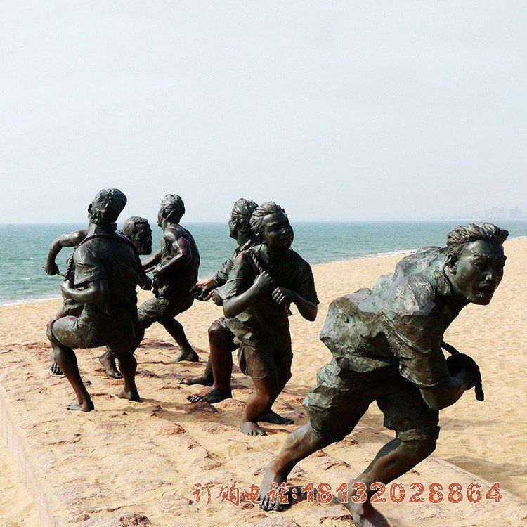 海边人物纤夫铜雕