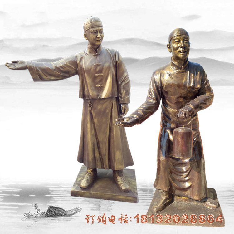 步行街迎宾店小二铜雕