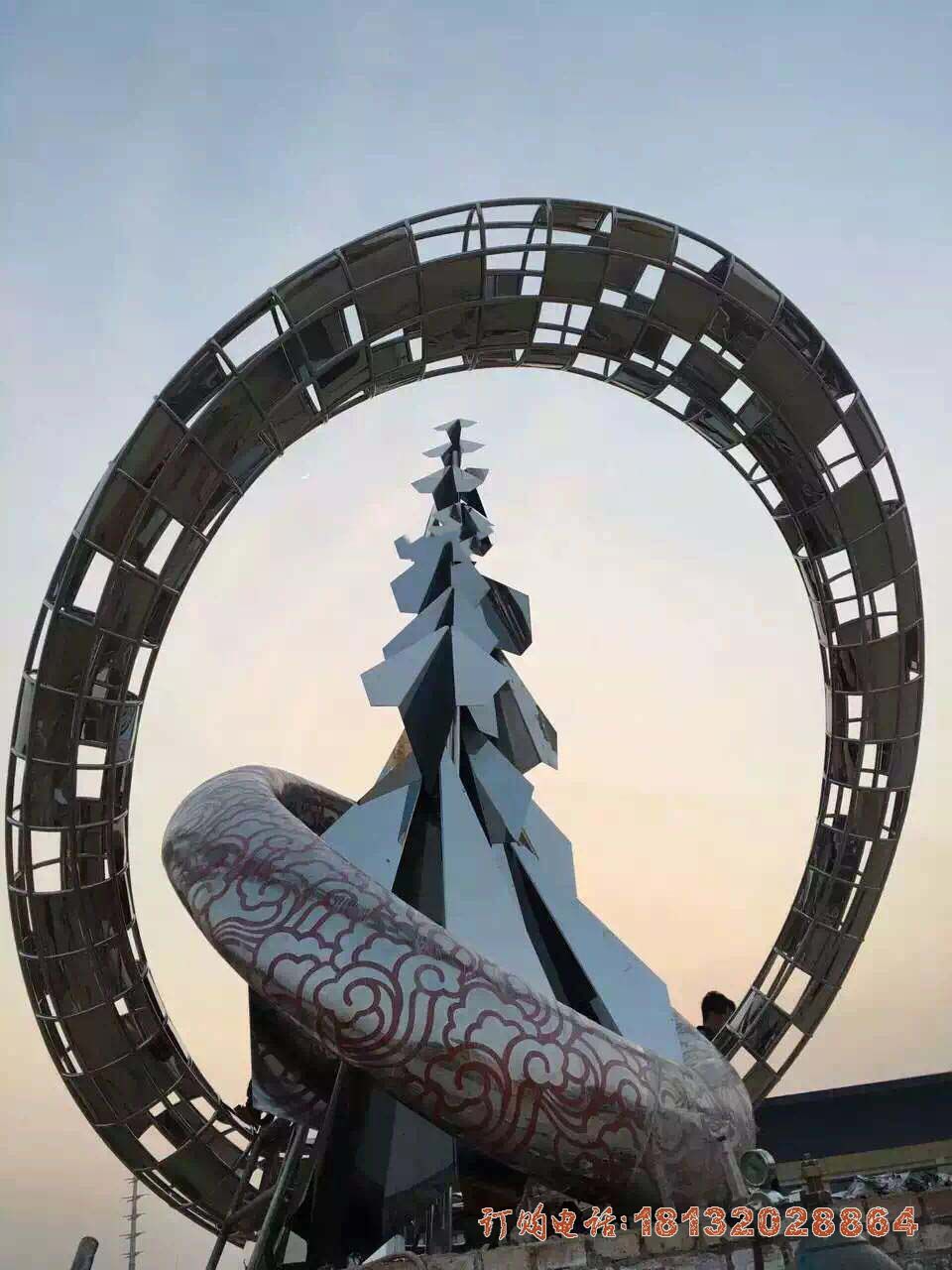 不锈钢抽象松树和祥云 广场不锈钢雕塑
