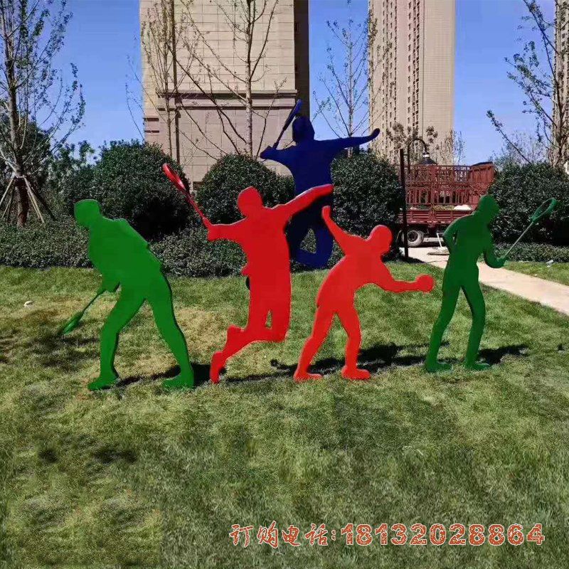 彩色不锈钢剪影打球人物雕塑