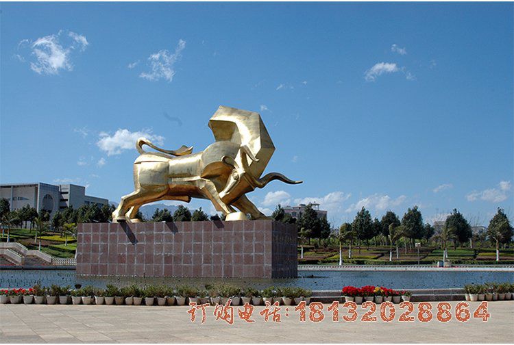 不锈钢抽象牛雕塑