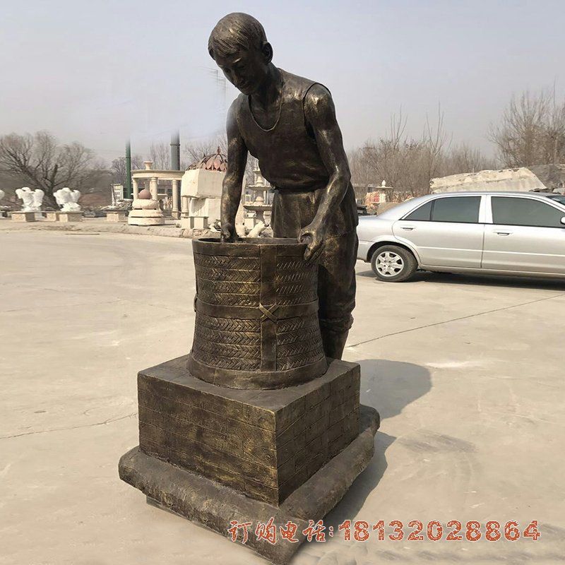 炒制茶叶的人物铜雕，公园制茶人物铜雕 (2)