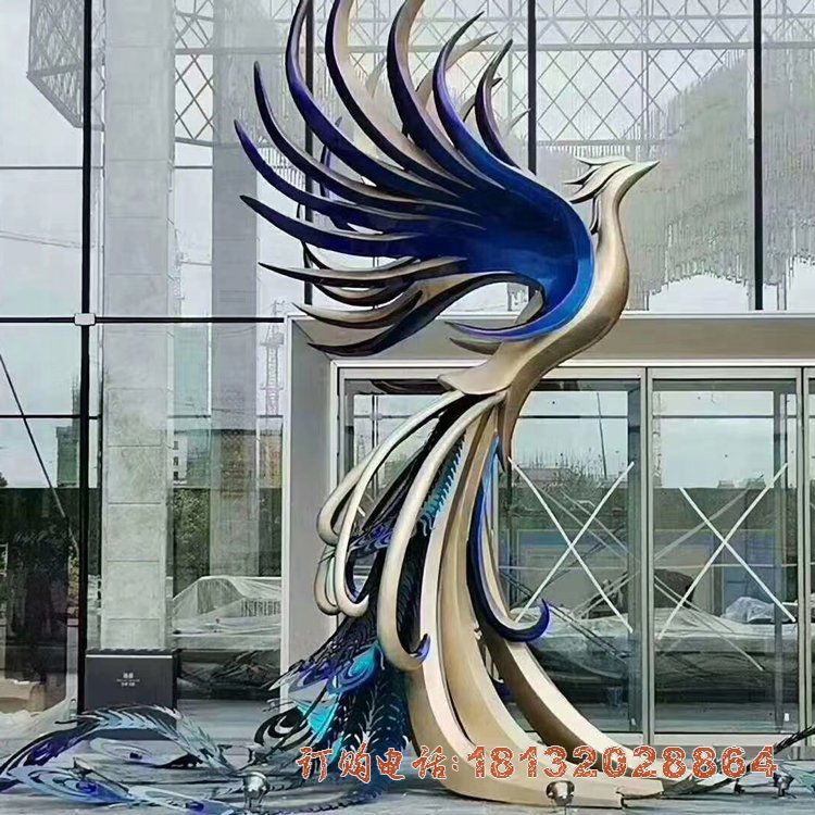 城市不锈钢展翅凤凰雕塑