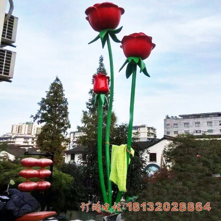 彩色不锈钢玫瑰花雕塑 (3)