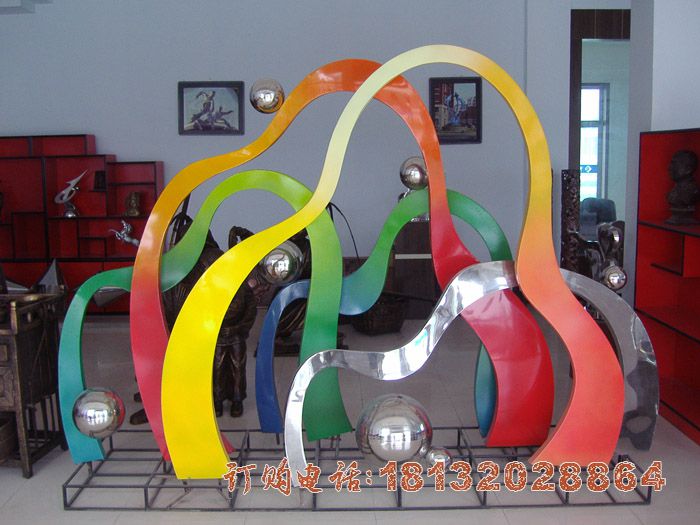 不锈钢抽象假山和水滴，公园景观雕塑