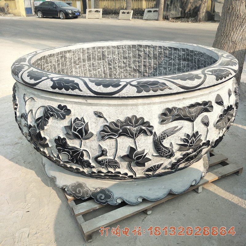 厂家直销青石荷花石缸花盆鱼缸室内外园林景观景区广场摆件雕塑2551