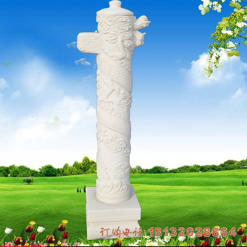 大理石降龙石柱   石雕广场景观摆件