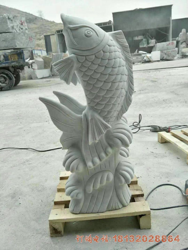 汉白玉鲤鱼雕塑 (2)