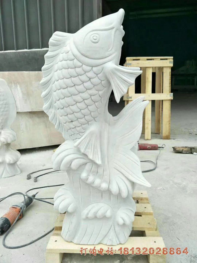 汉白玉鲤鱼雕塑 (1)