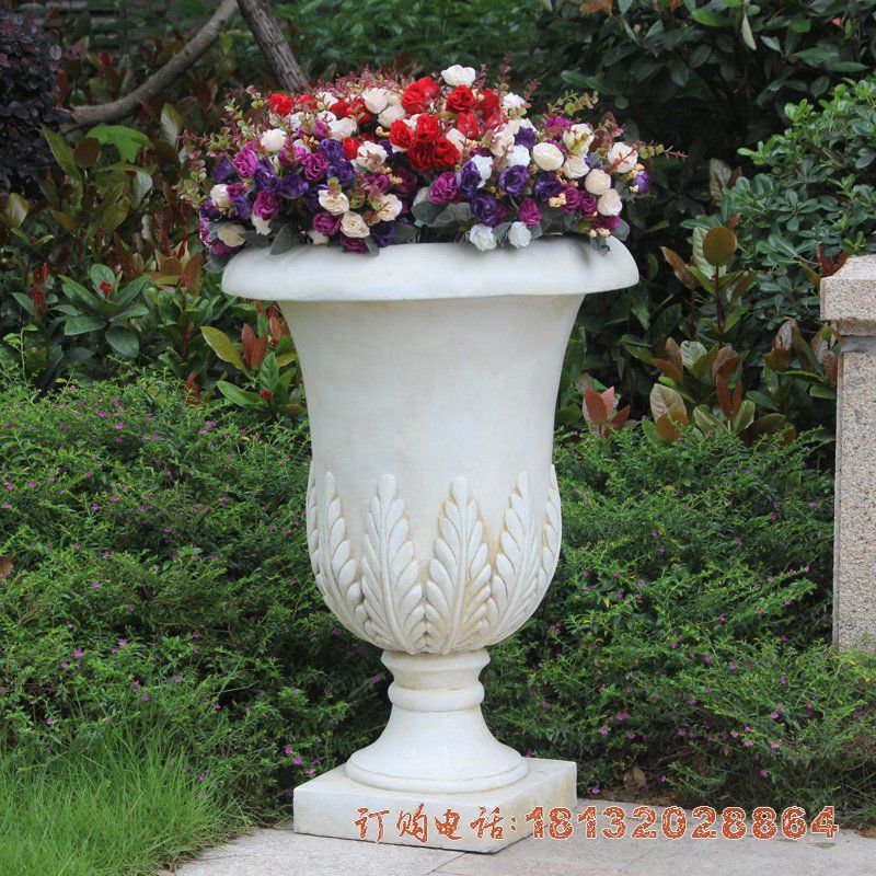 汉白玉欧式花钵雕塑小区花盆石雕