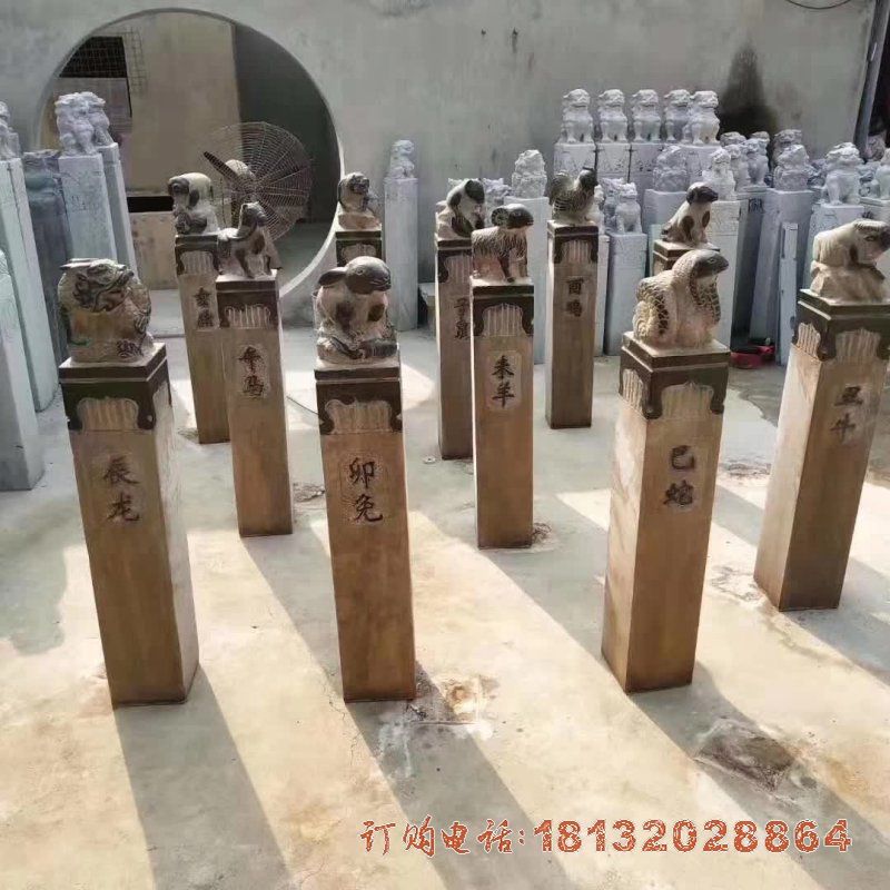 仿古十二生肖栓马桩雕塑 (2)