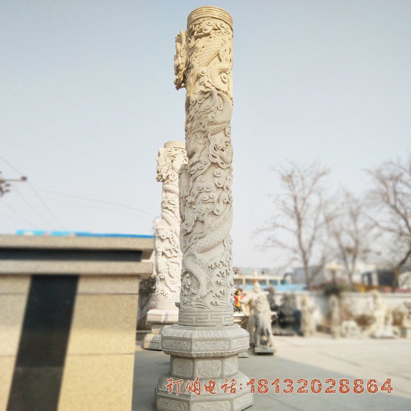 广场石雕龙柱，仿古石雕盘龙柱 (1)