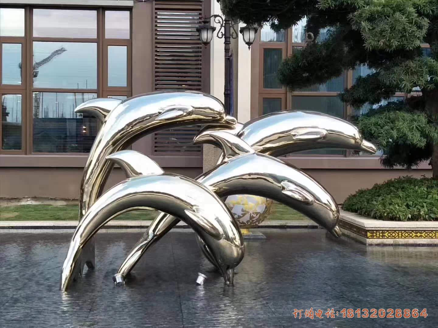 别墅景观海豚不锈钢摆件