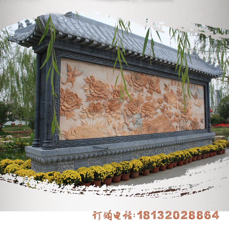 国色天香壁画浮雕，园林景观石雕 (2)