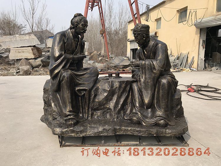 古代喝茶人物铜雕 (1)