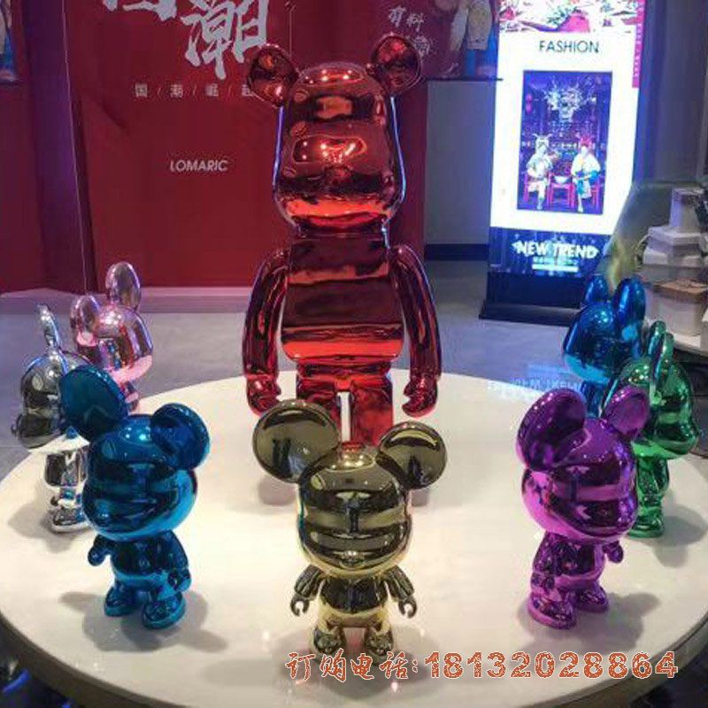 不锈钢几何熊雕塑 (1)