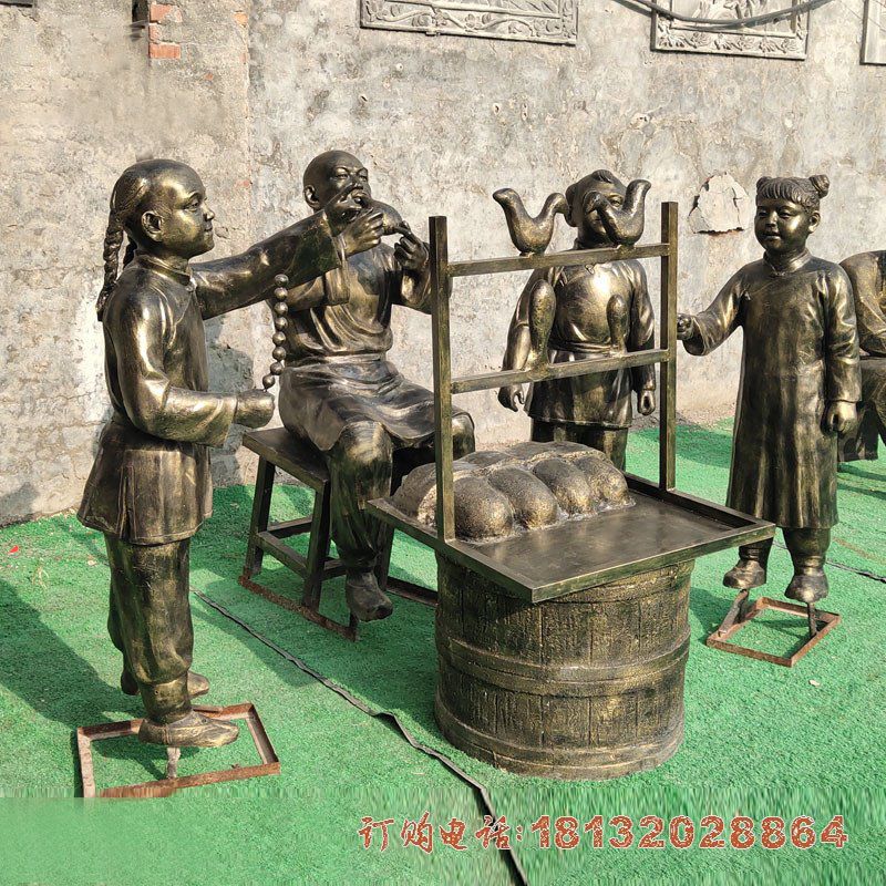 吹糖人民俗人物铜雕 (2)