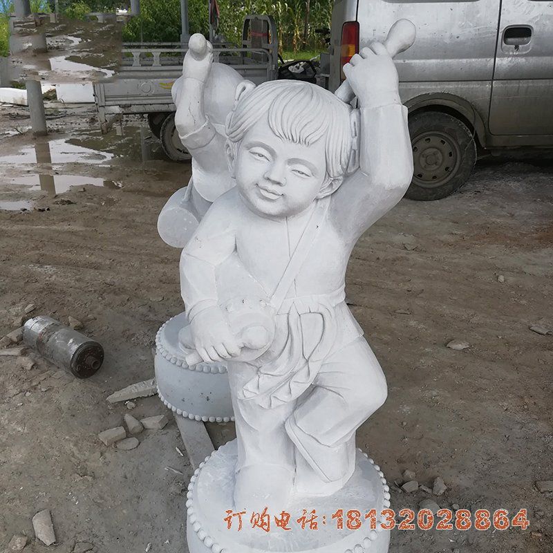 汉白玉唱歌小天使   石雕广场人物雕塑