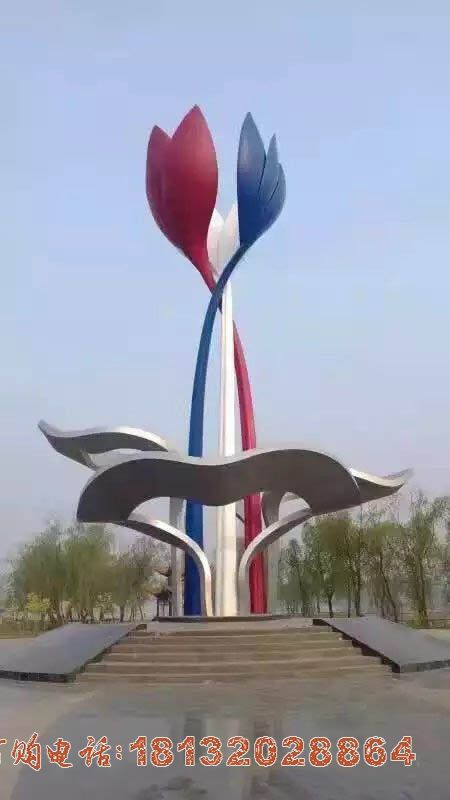 不锈钢彩色花朵雕塑，城市景观雕塑