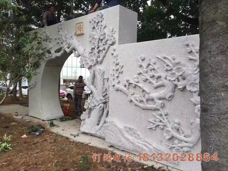 大理石浮雕梅花拱门雕塑