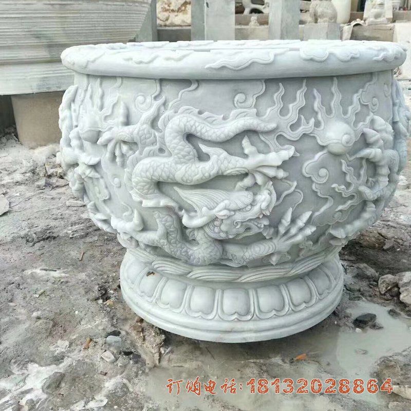 大理石雕刻水缸  石雕别墅景观雕塑