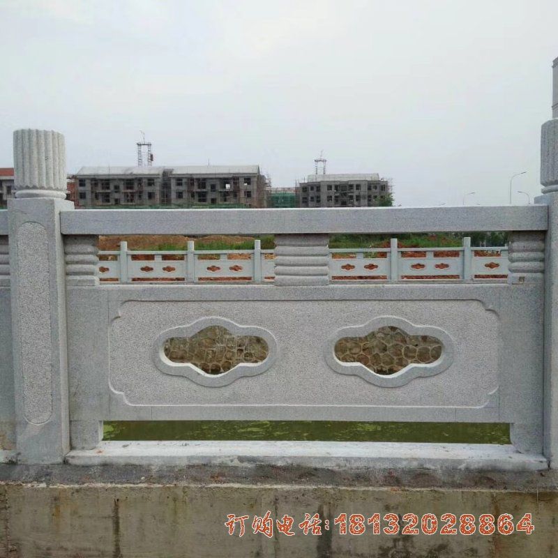 大理石镂空花朵栏板，桥梁栏板石雕 (3)