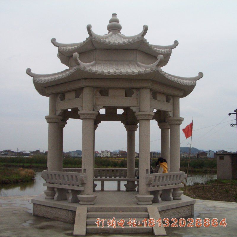 大理石双层八角凉亭雕塑