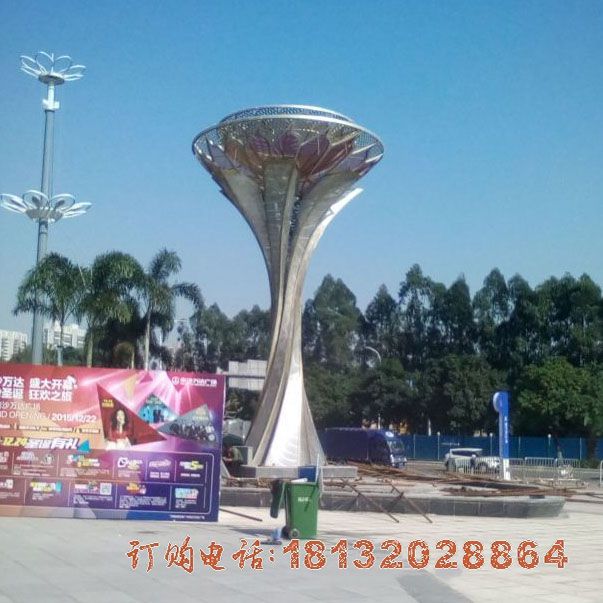 不锈钢抽象莲花雕塑 广场景观雕塑