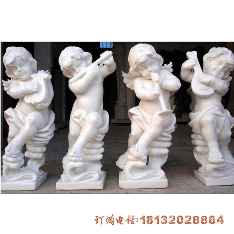 吹拉弹唱小天使石雕，汉白玉小天使