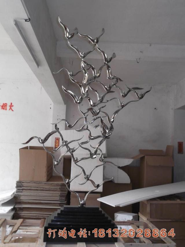 不锈钢抽象大雁，抽象动物雕塑