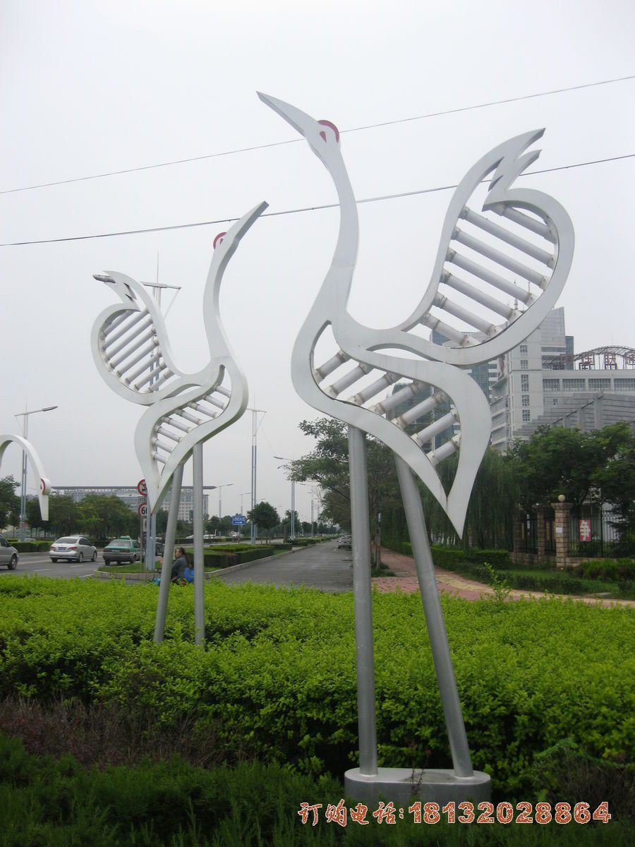 不锈钢抽象丹顶鹤 街边景观雕塑