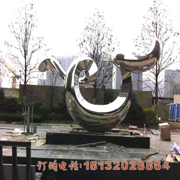 不锈钢抽象鲸鱼雕塑 公园景观雕塑