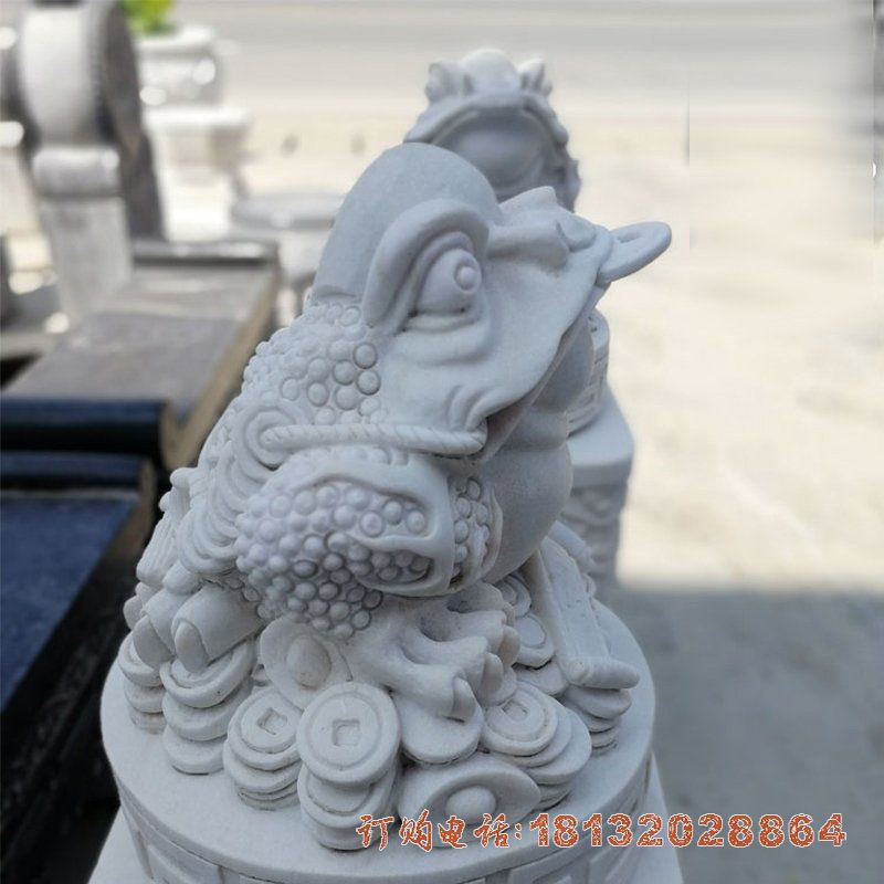 金蟾石雕，汉白玉招财金蟾 (2)