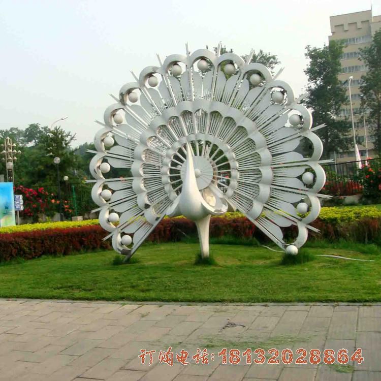 不锈钢抽象孔雀，公园动物雕塑 (2)