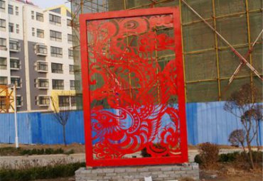 河南某小区不锈钢凤凰剪纸雕塑案例