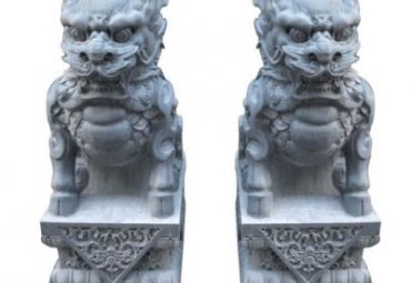浙江某小区门口仿古青石麒麟石雕案例